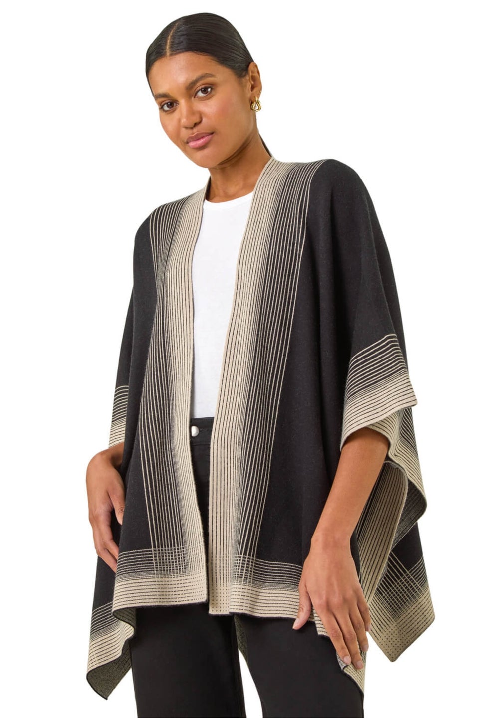 Roman Black Gradient Longline Knit Poncho