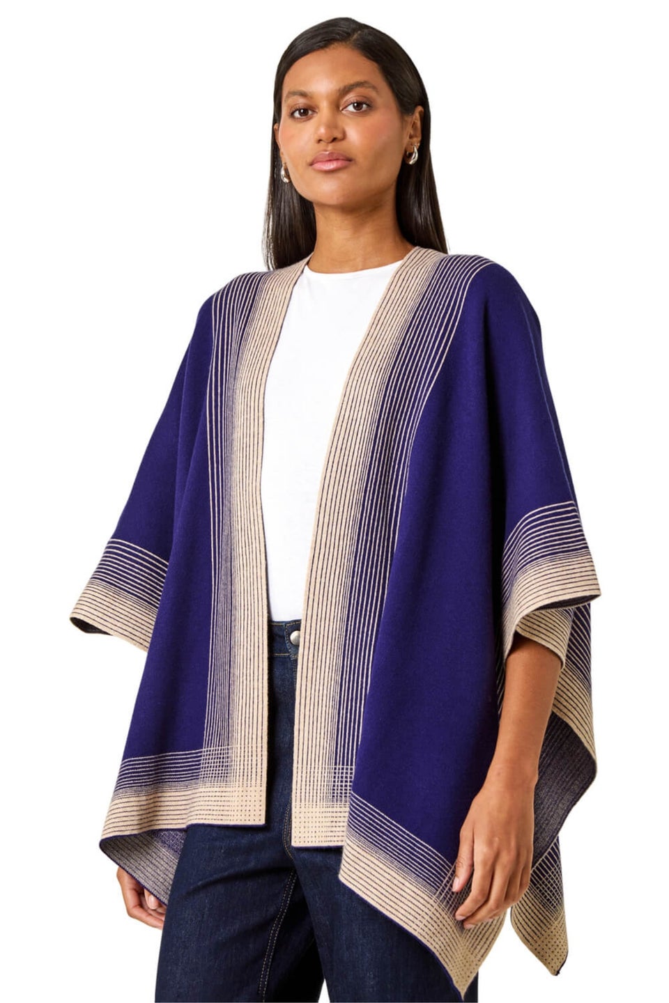 Roman Blue Gradient Longline Knit Poncho