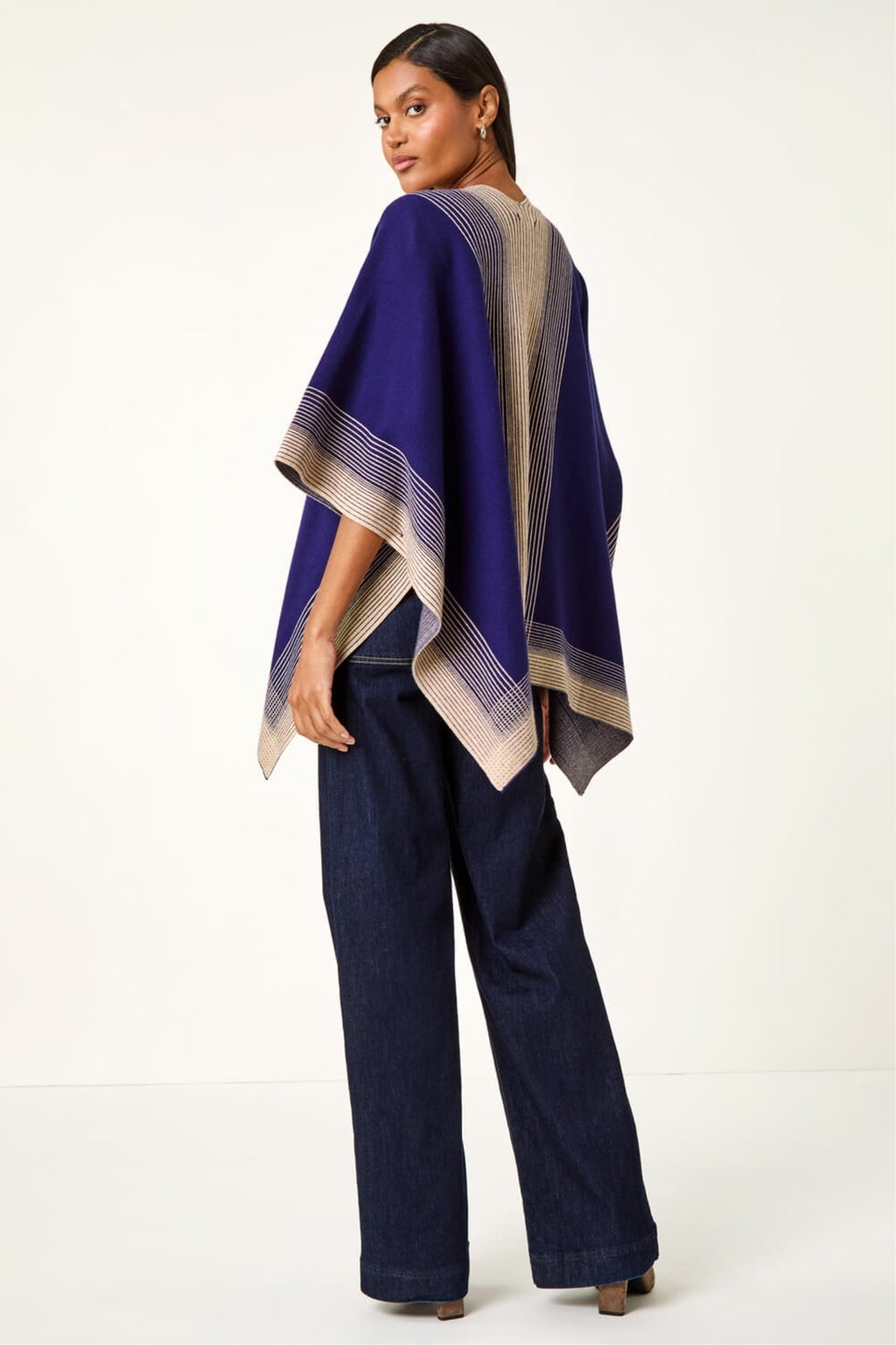 Roman Blue Gradient Longline Knit Poncho