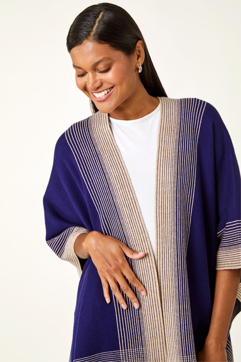Roman Blue Gradient Longline Knit Poncho