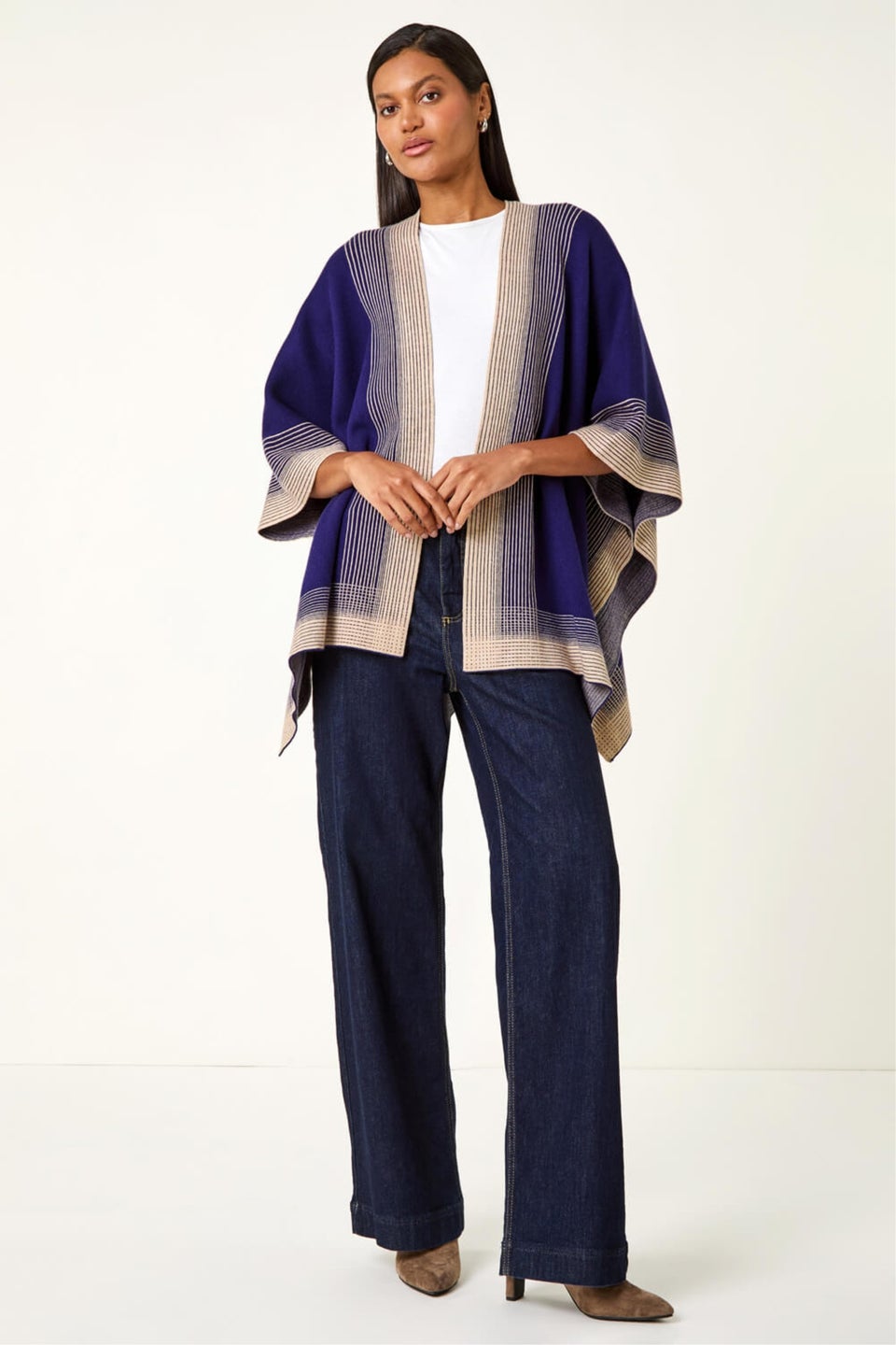 Roman Blue Gradient Longline Knit Poncho