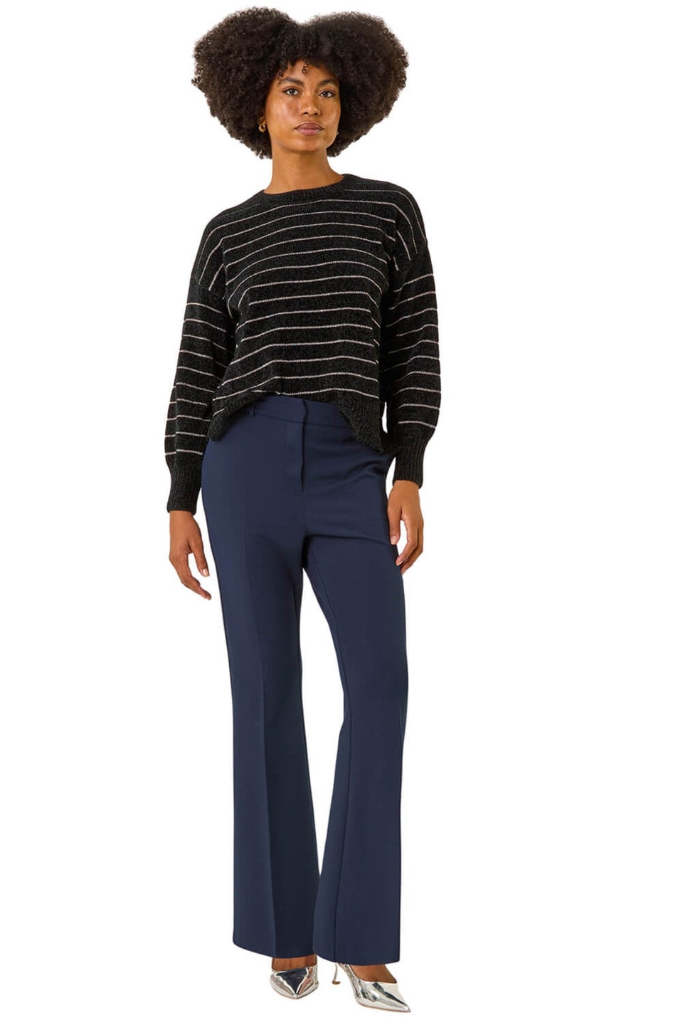 Roman Navy Bootcut Crepe Stretch Trousers