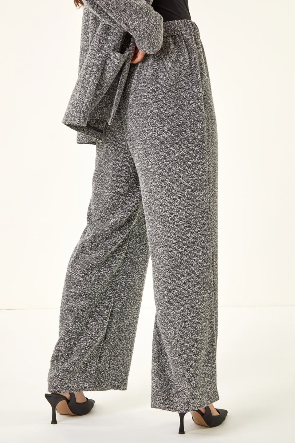 Roman Black Petite Herringbone Trouser