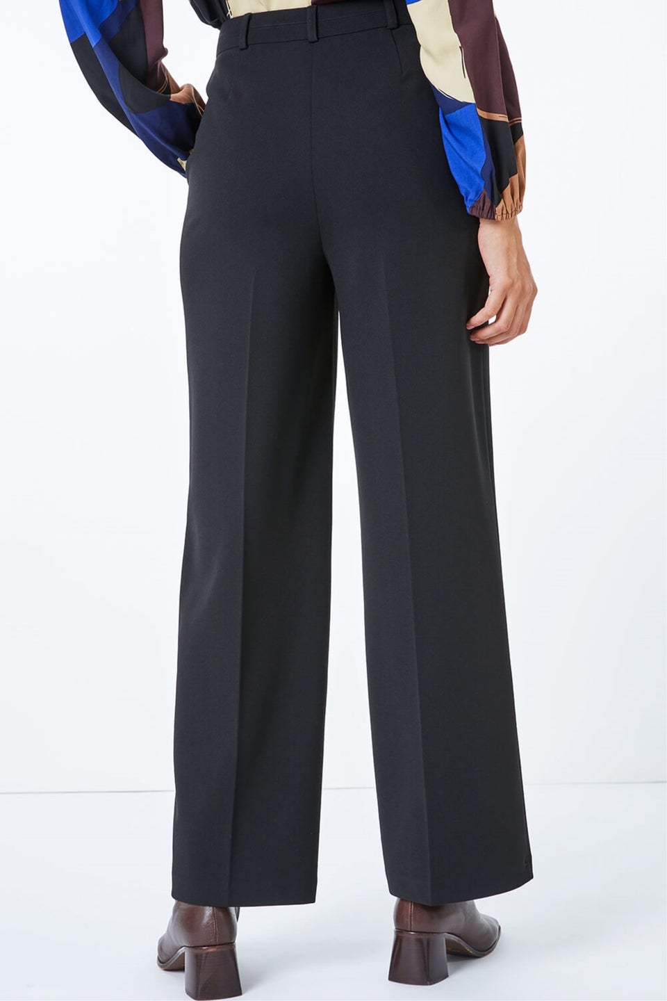 Roman Black Long Wide Leg Stretch Trousers