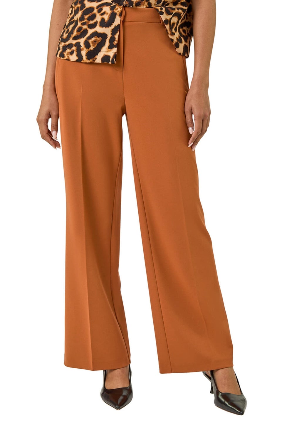 Roman Rust Long Wide Leg Stretch Trousers