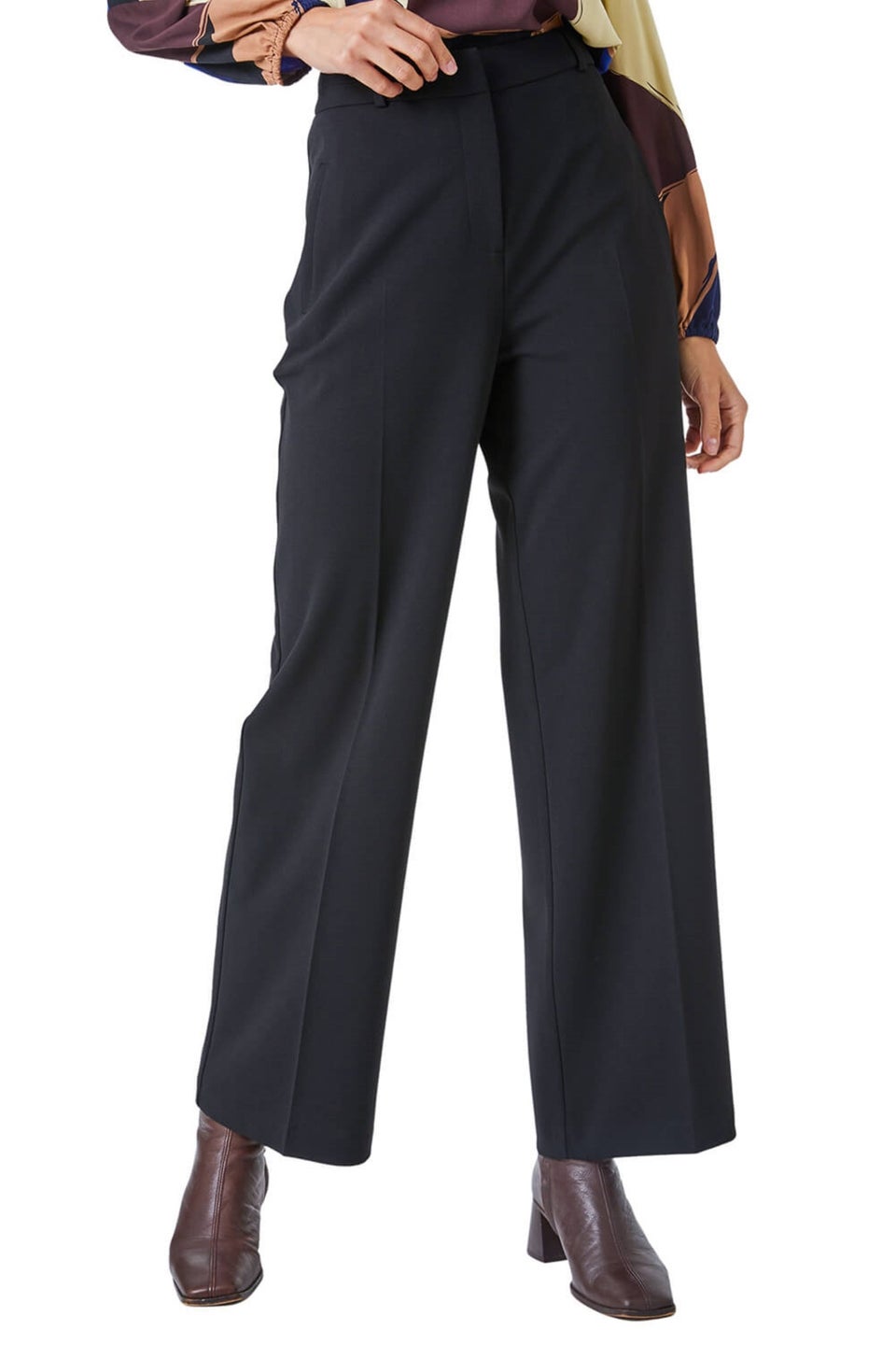 Roman Black Short Wide Leg Stretch Trousers