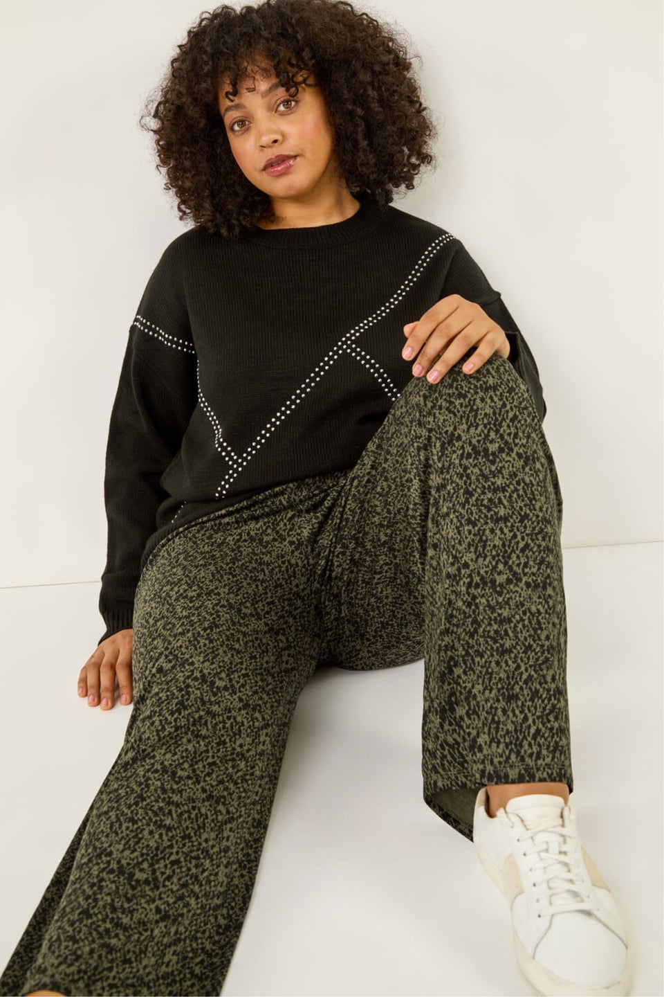 Roman Khaki Curve Paisley Wide Leg Culottes