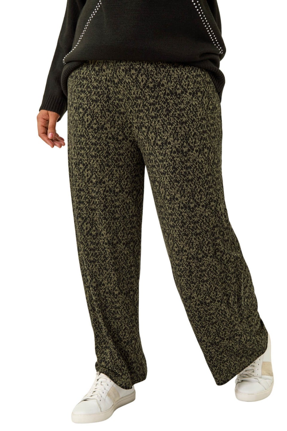 Roman Khaki Curve Paisley Wide Leg Culottes