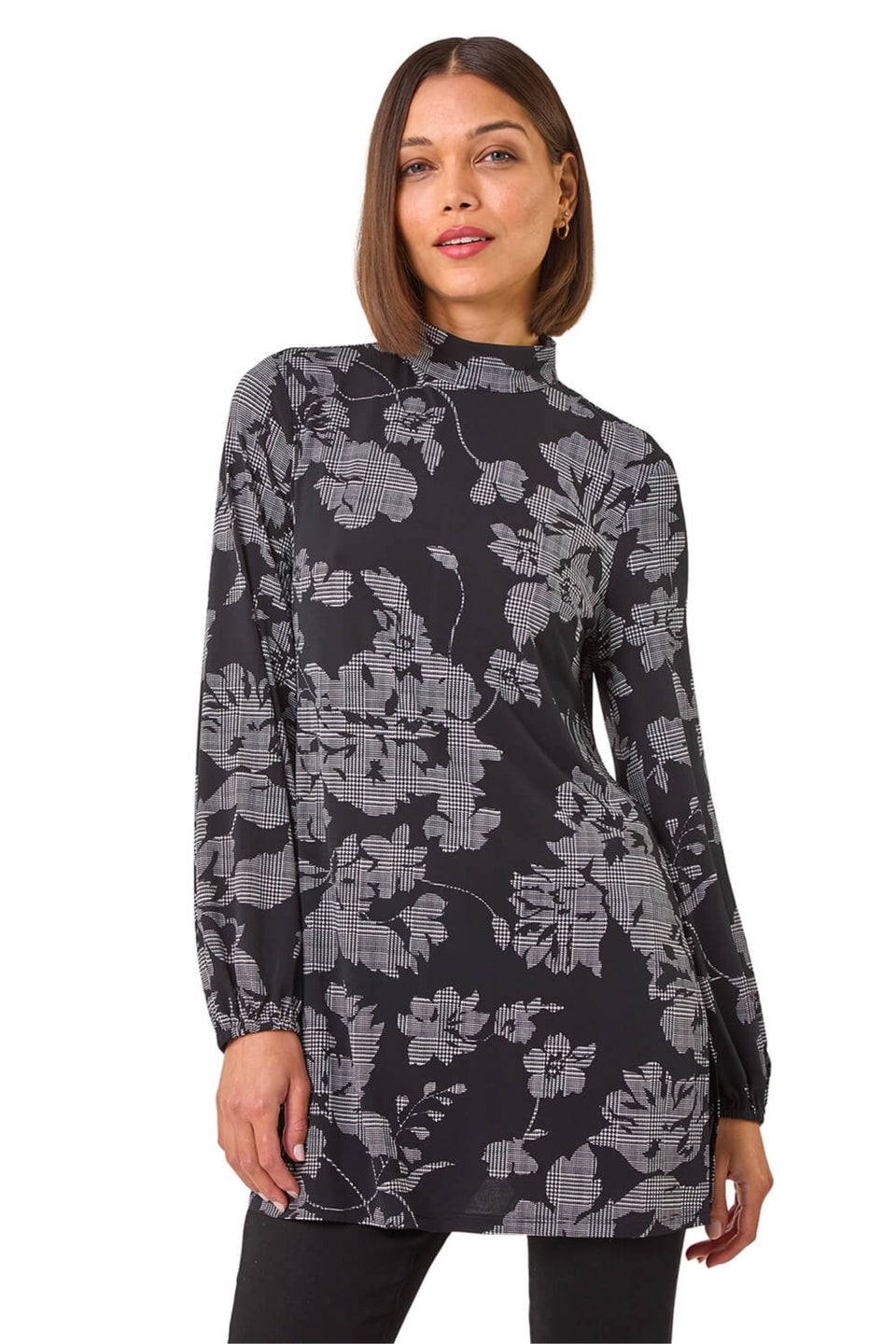 Roman Black Printed Side Split Tunic Top
