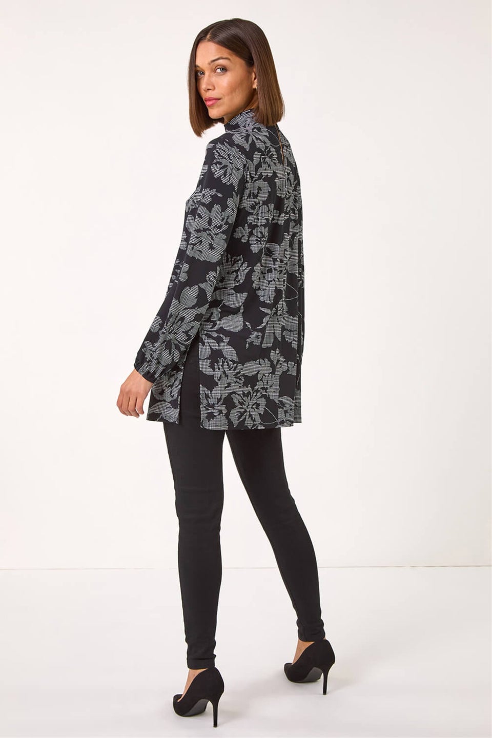 Roman Black Printed Side Split Tunic Top