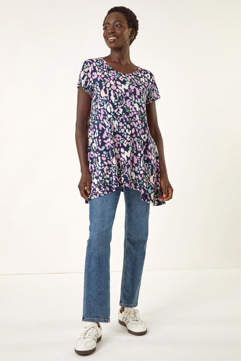 Roman Navy Spot Print Hanky Hem Top