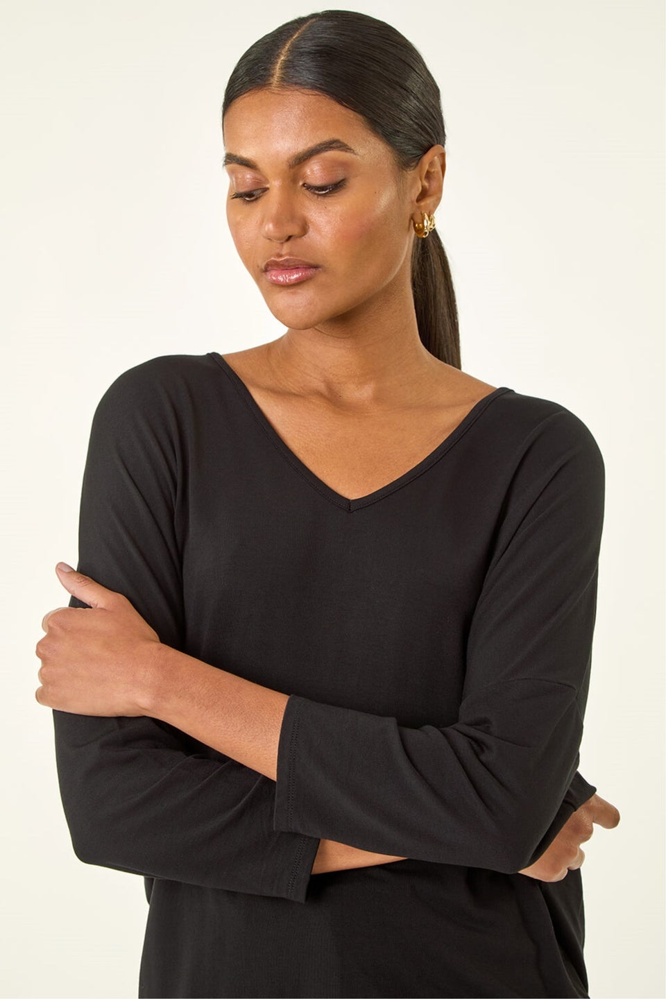Roman Black V-Neck Jersey Stretch T-Shirt