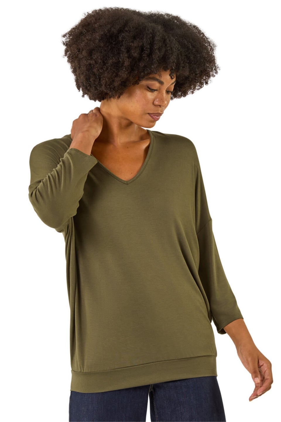 Roman Khaki V-Neck Jersey Stretch T-Shirt