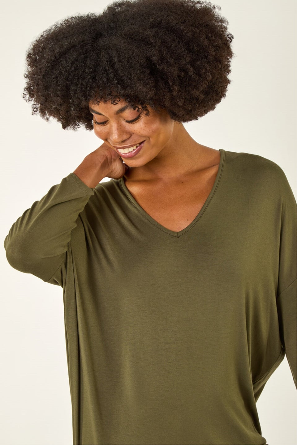 Roman Khaki V-Neck Jersey Stretch T-Shirt