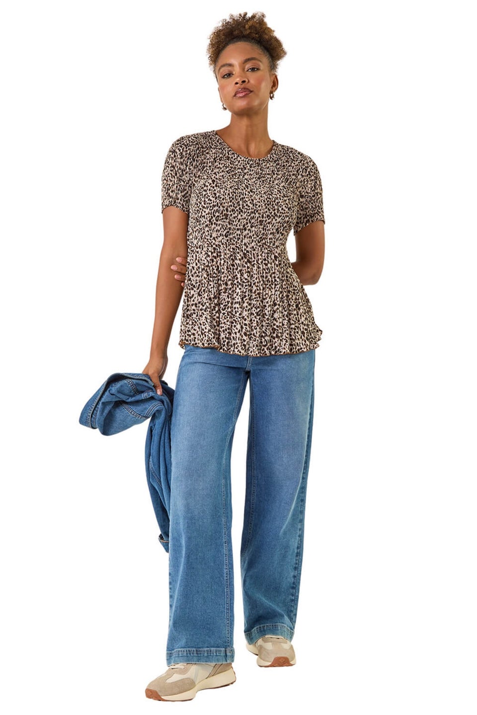 Roman Natural Animal Print Pleated Top