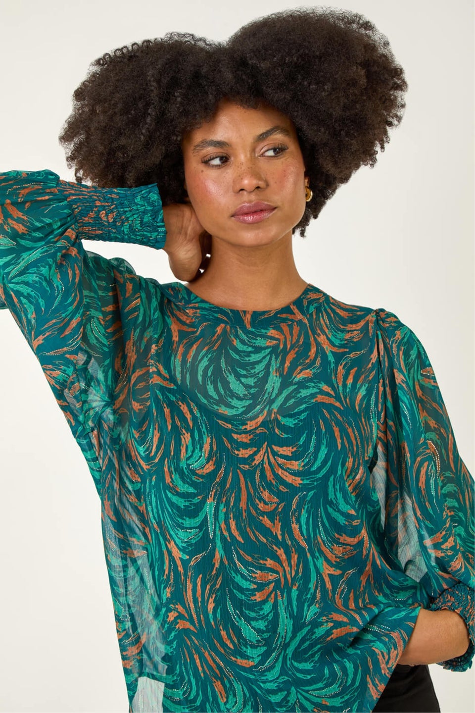 Roman Dark Green Metallic Abstract Printed Top