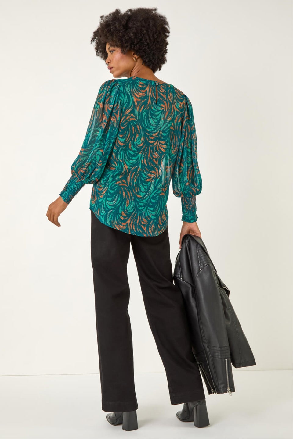 Roman Dark Green Metallic Abstract Printed Top