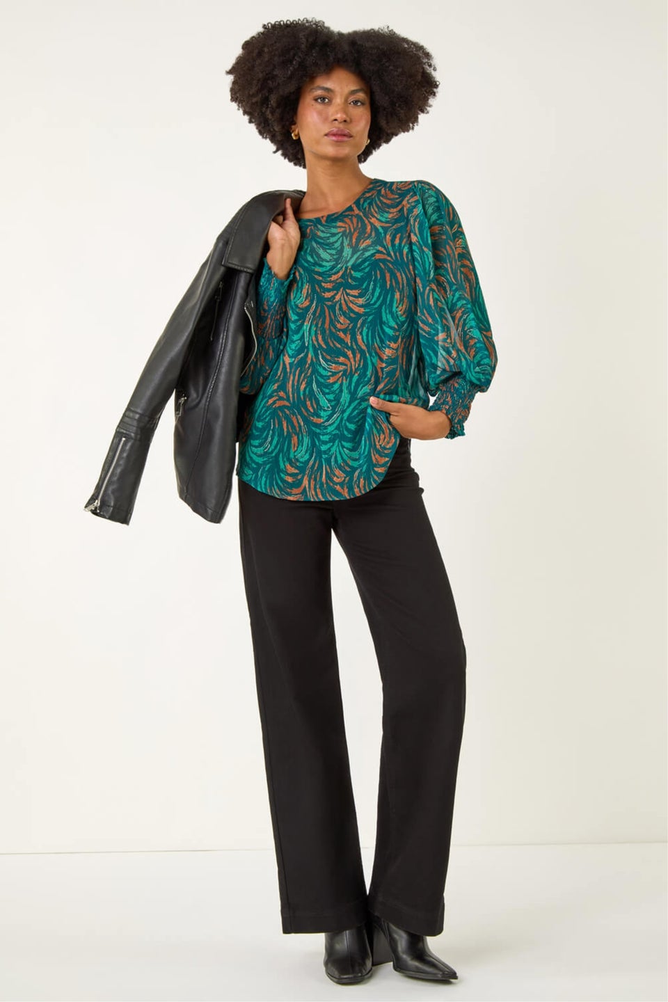 Roman Dark Green Metallic Abstract Printed Top