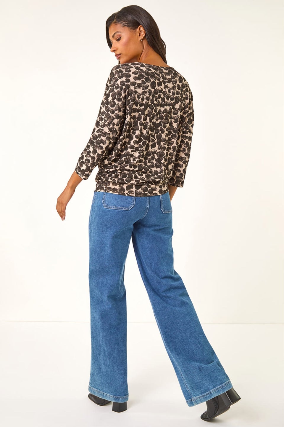 Roman Beige Printed V-Neck Tunic Top