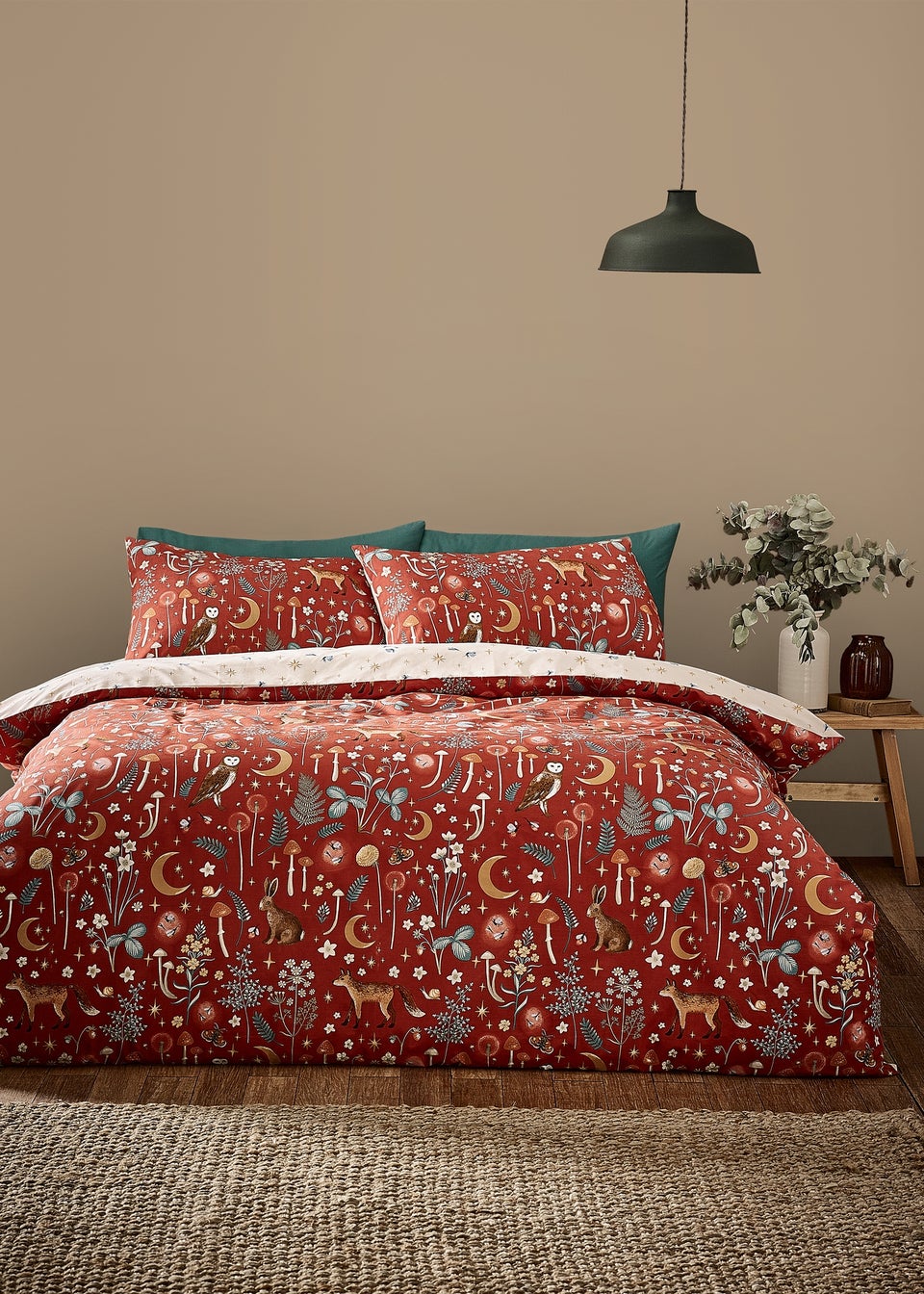 Catherine Lansfield Enchanted Twilight Animals Reversible Duvet Cover Set Burnt Orange