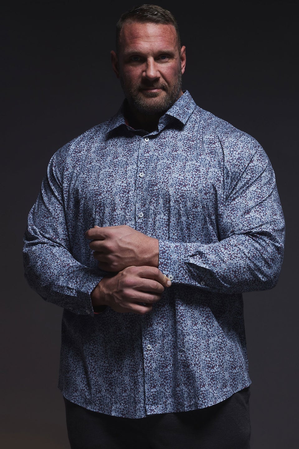 BadRhino Navy Blue & Red Floral Print Formal Shirt