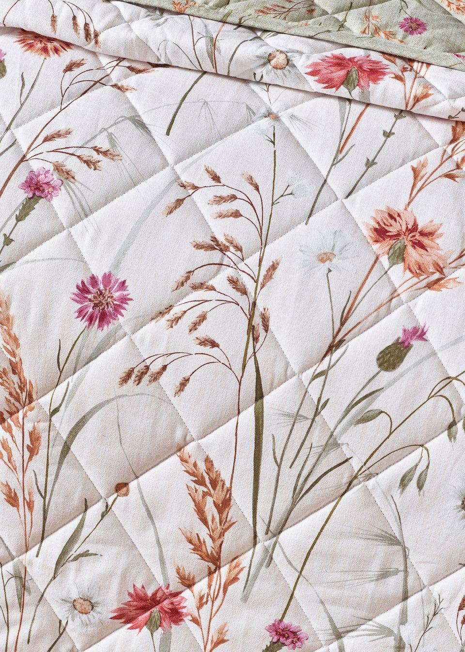 Catherine Lansfield Brushed Grasmere Floral Cotton Reversible Quilted Bedspread Green