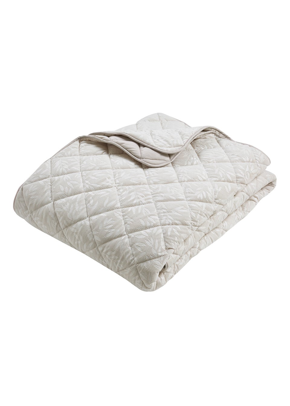 Catherine Lansfield Corded Leaves Quilted Bedspread Champagne Gold