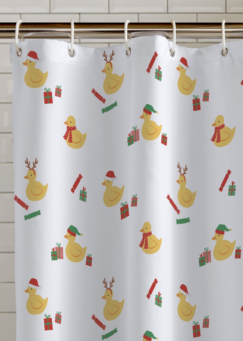 Catherine Lansfield Christmas Quacker Shower Curtain White