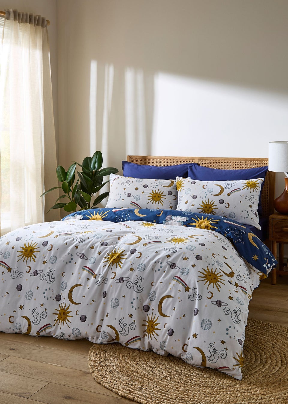 Their Nibs Disco Space Cotton Reversible Duvet Cover Set Navy Blue