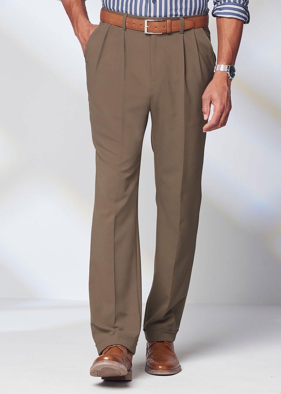 Cotton Traders Taupe Ultra Comfort 4 Way Stretch Twin Pleat Trousers