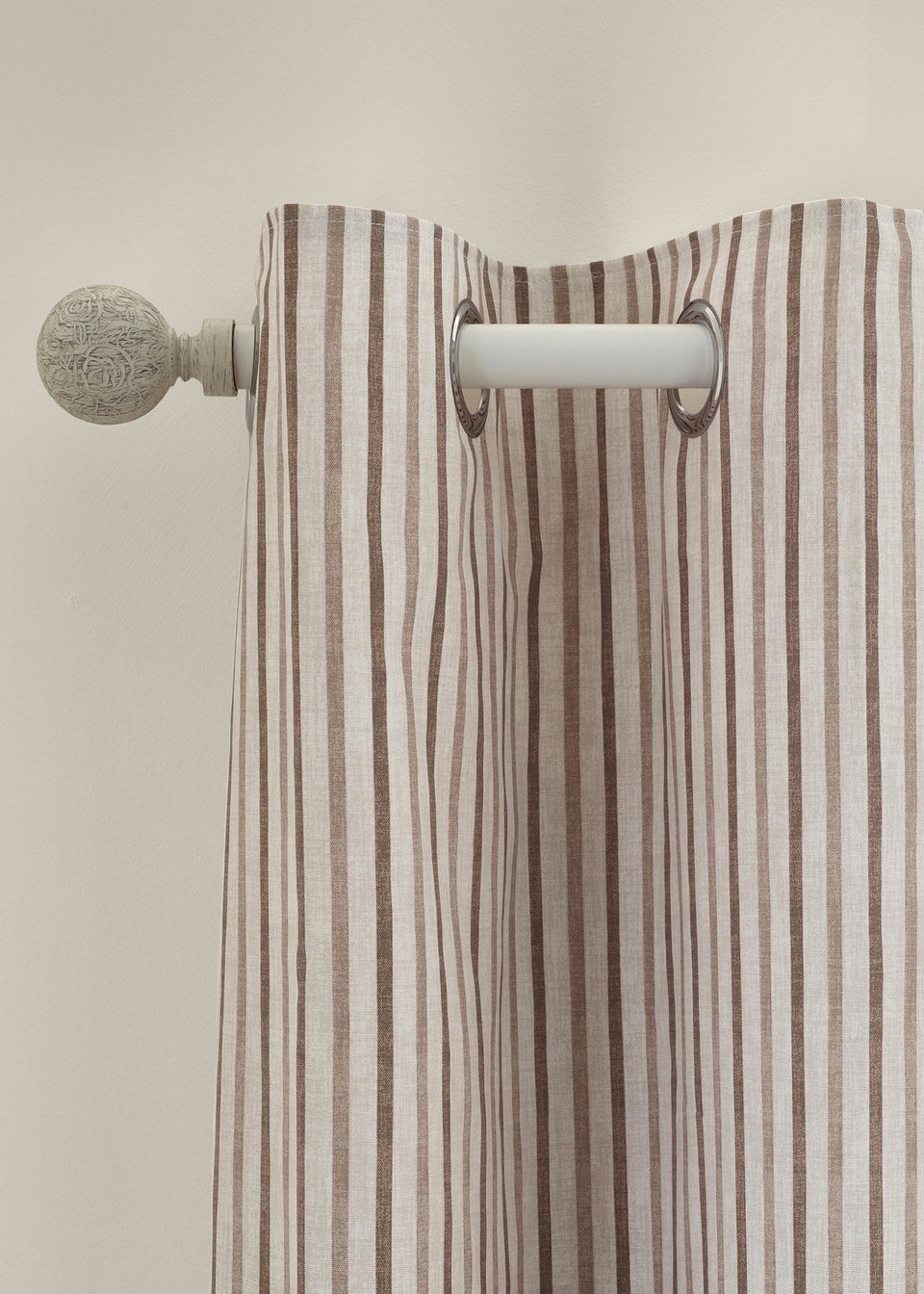 Catherine Lansfield Logan Stripe Lined Eyelet Curtains Natural