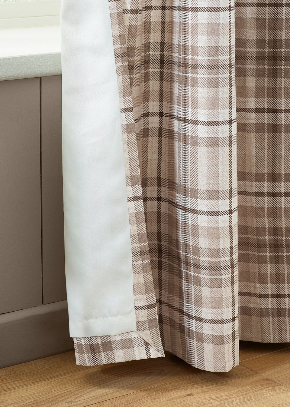 Catherine Lansfield Natural Cullen Thermal Check Brushed Cotton Eyelet Curtains