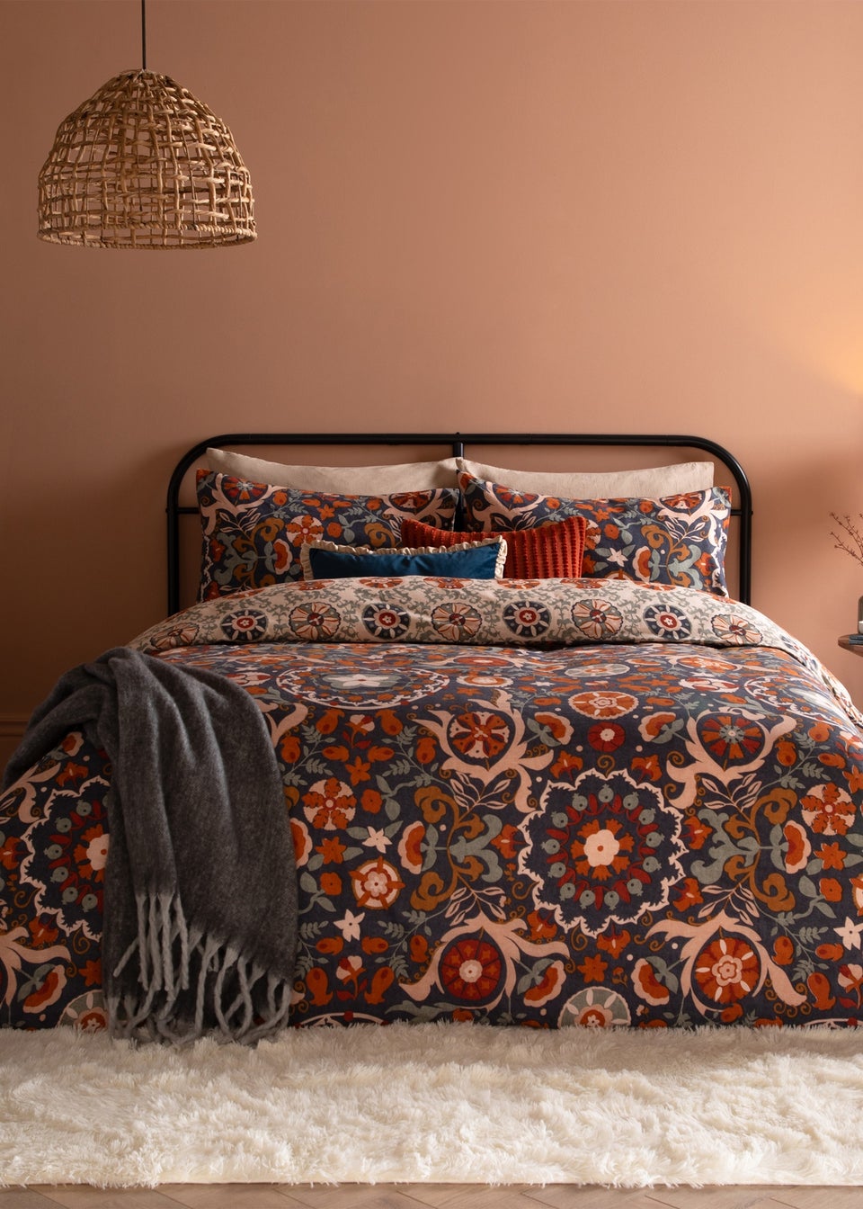 Furn Kinfolk Printed Reversible Denim Blue Duvet Set
