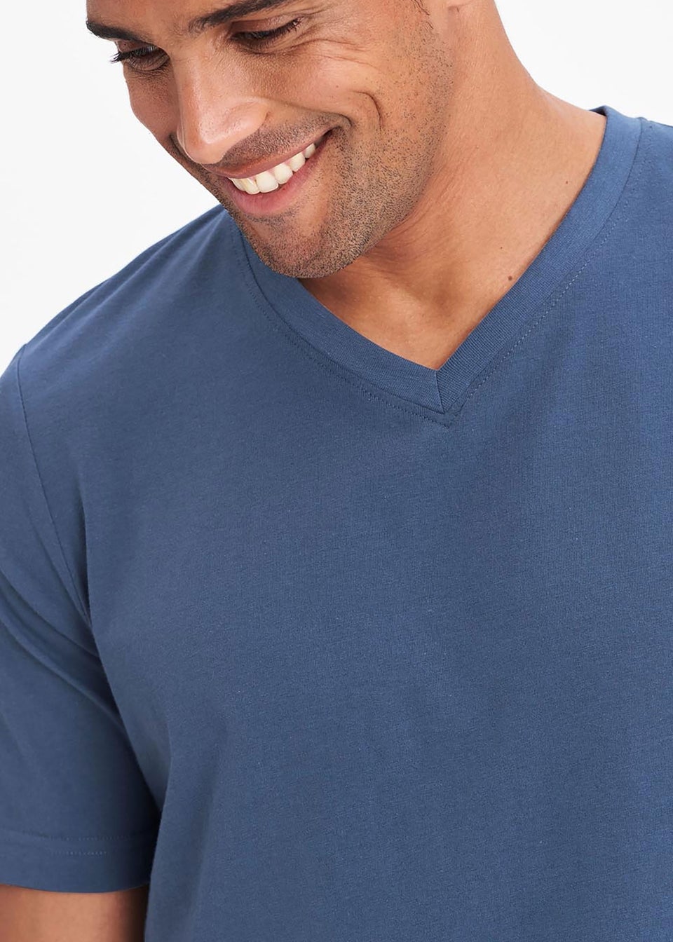Cotton Traders Steel Blue V Neck T-Shirt
