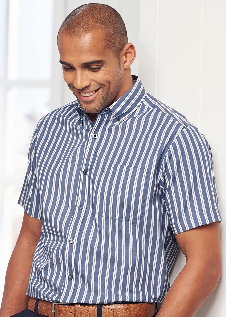 Cotton Traders Steel Blue Luxury Classic Short Sleeve Shirt