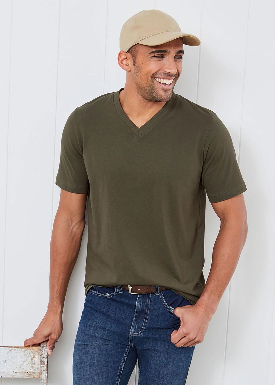 Cotton Traders Soft Khaki V Neck T-Shirt