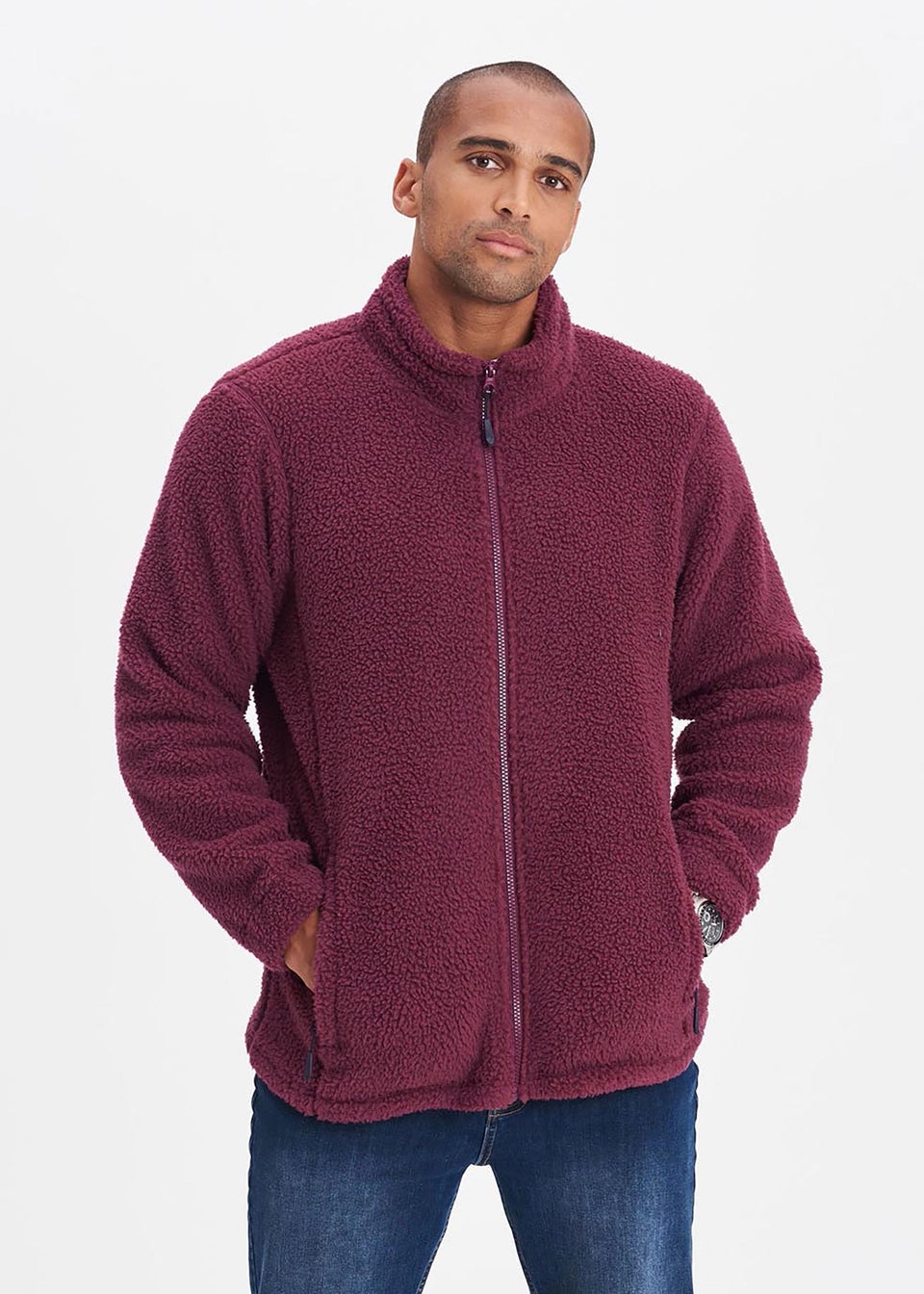 Cotton Traders Burgundy Sherpa Fleece Jacket