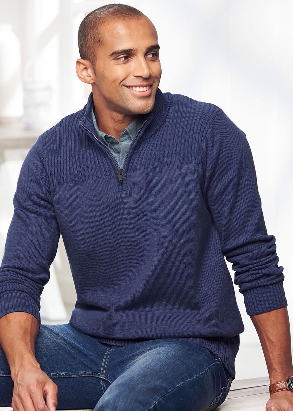 Cotton Traders Night Sky Half Zip Mock Shirt Jumper