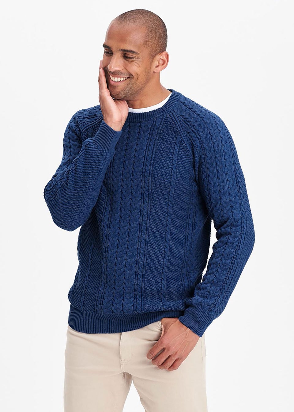 Cotton Traders Dark Sky Cotton Textured Cable Crew Neck Jumper