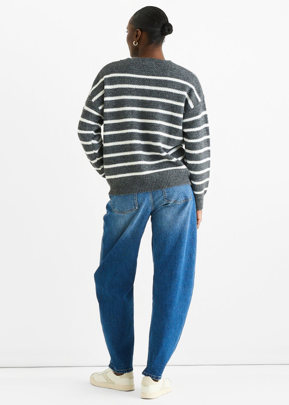 Gini London Grey Stripe Chunky Knit Oversized Jumper