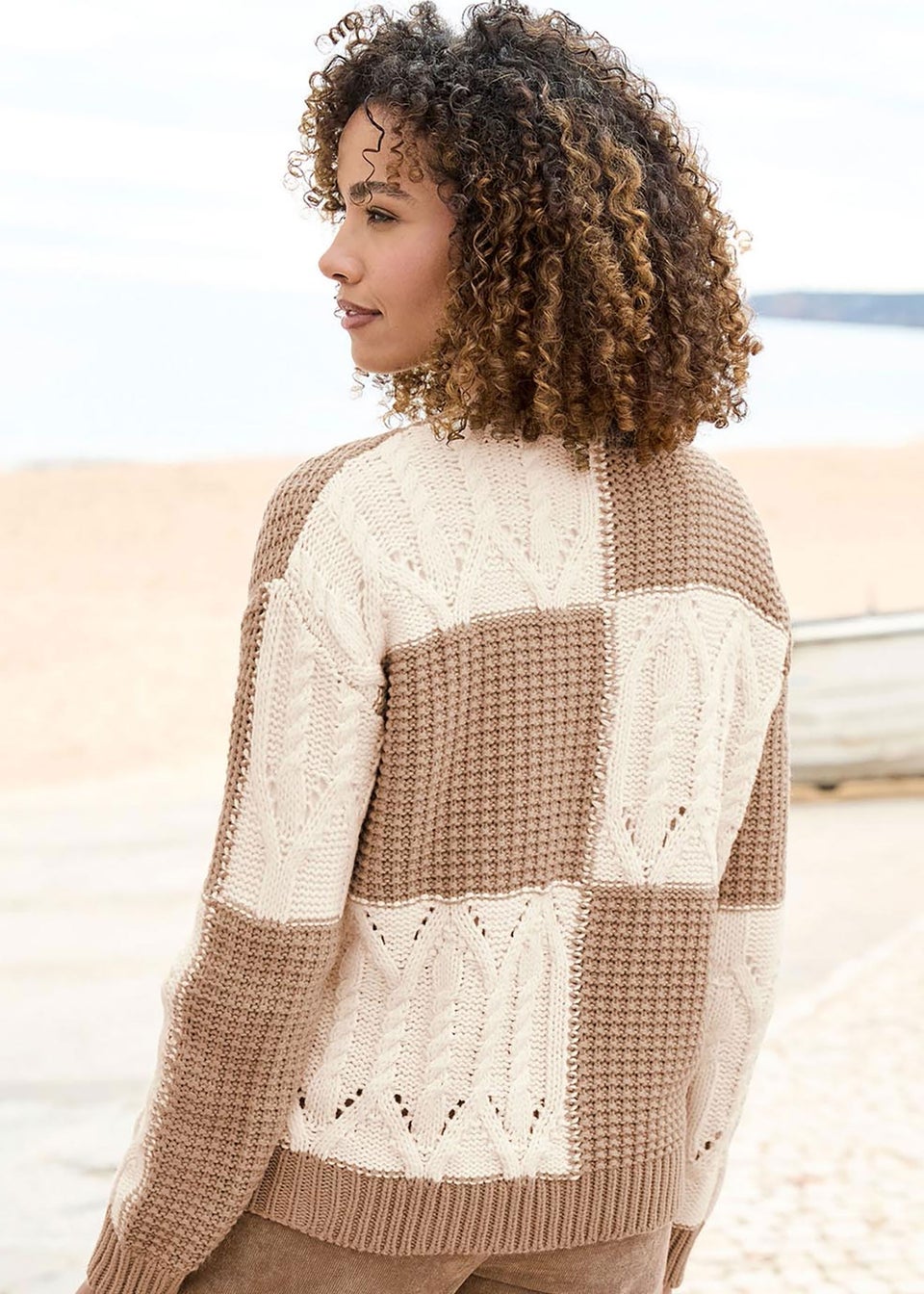 Cotton Traders Light Tan Patchwork Jumper