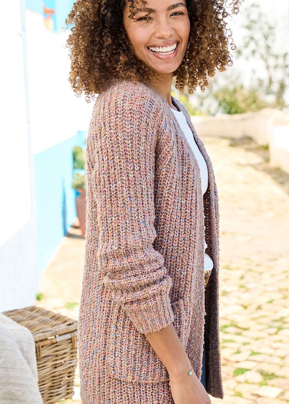 Cotton Traders Oyster Fleck Edge To Edge Cardigan