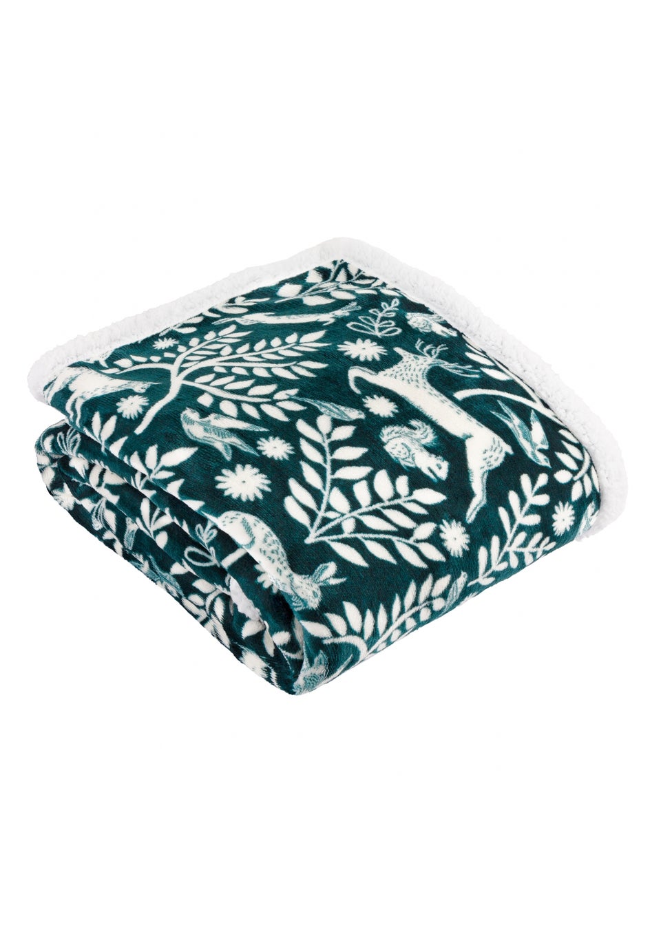 Furn Forest Green Skandi Woodland Sherpa Fleece Forest Throw