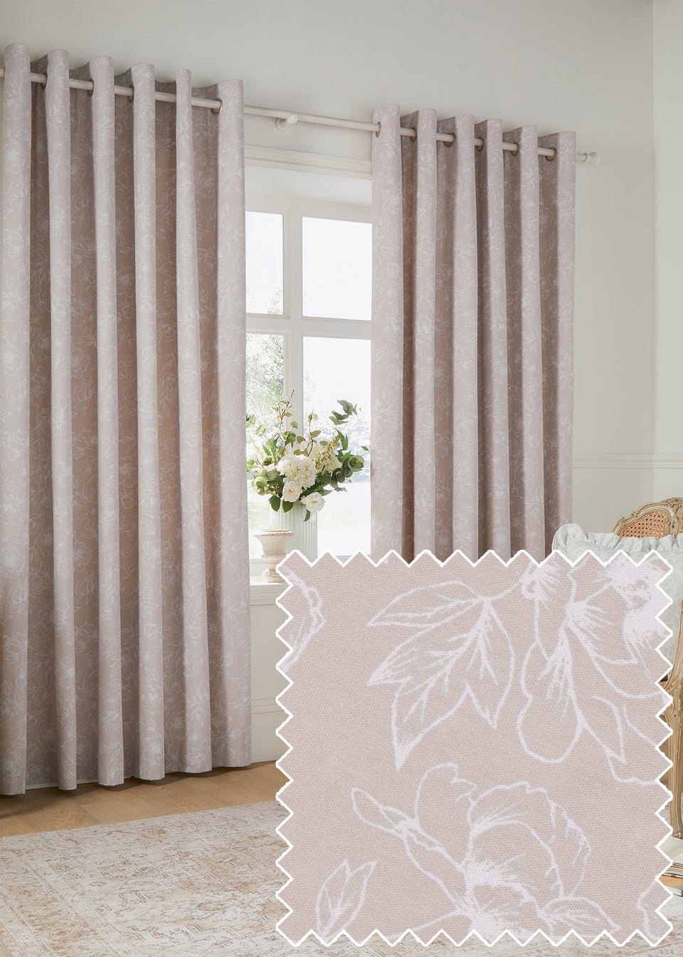 Wylder Nature Bella Floral Lined Natural Eyelet Curtain Pair