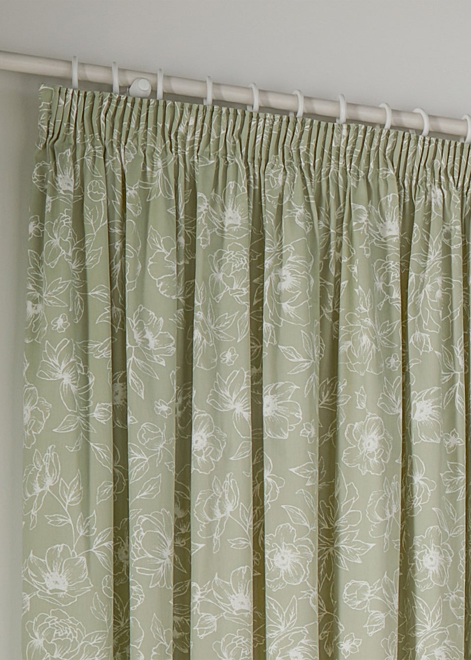 Wylder Nature Bella Floral Lined Sage Pencil Pleat Curtain Pair