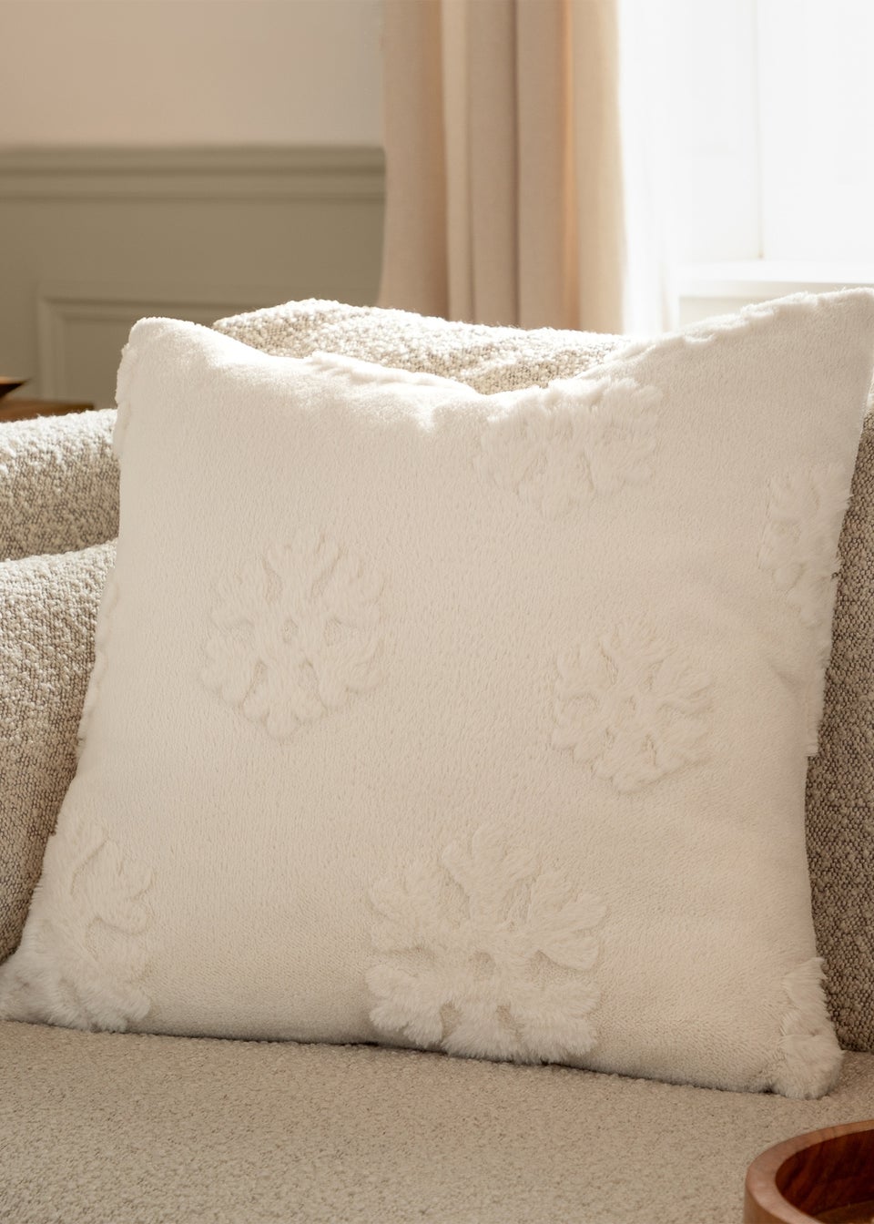 Furn Snowflakes Faux Fur Snow White Cushion