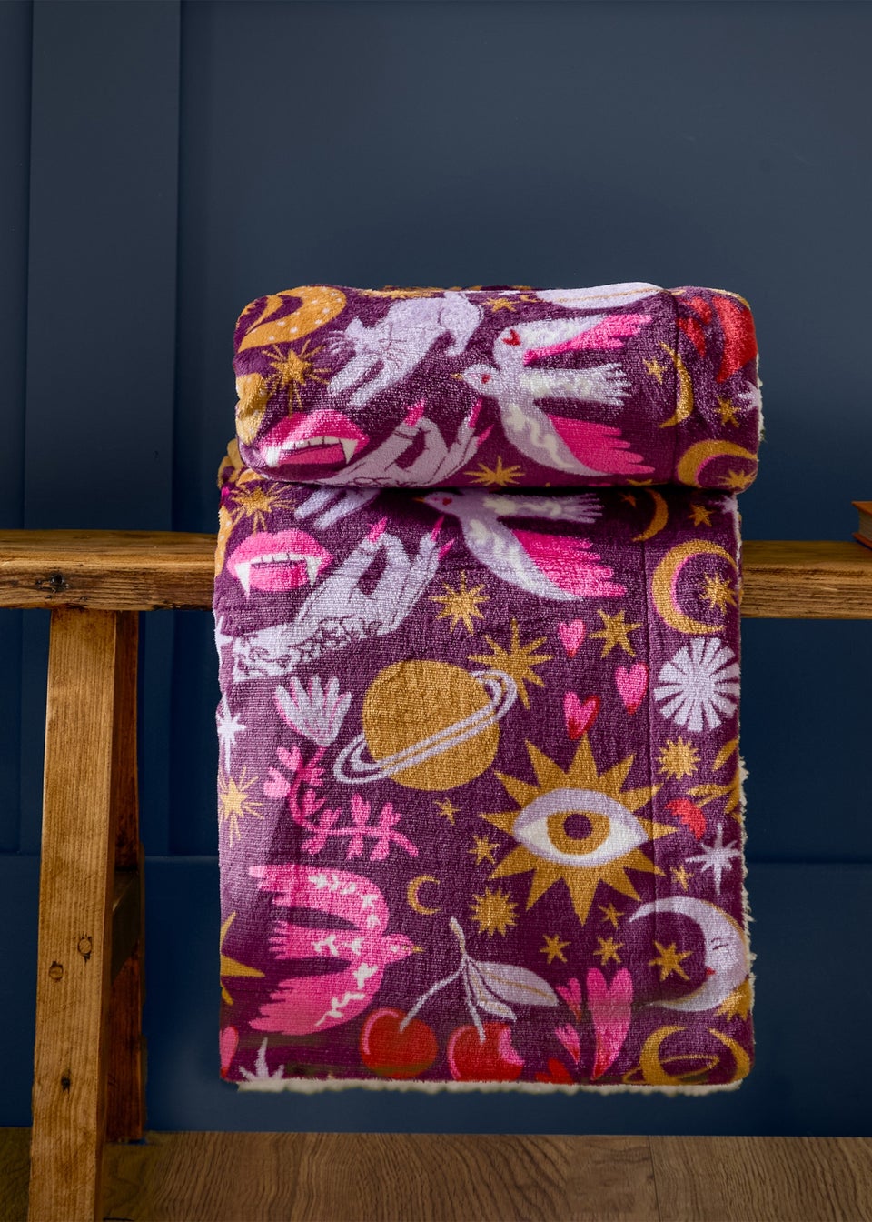 Furn Enchanted Printed Sherpa Fleece Pink Throw