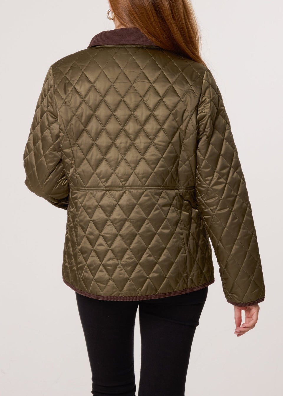 Blue Vanilla Khaki Diamond Quilted Cord Collar Coat