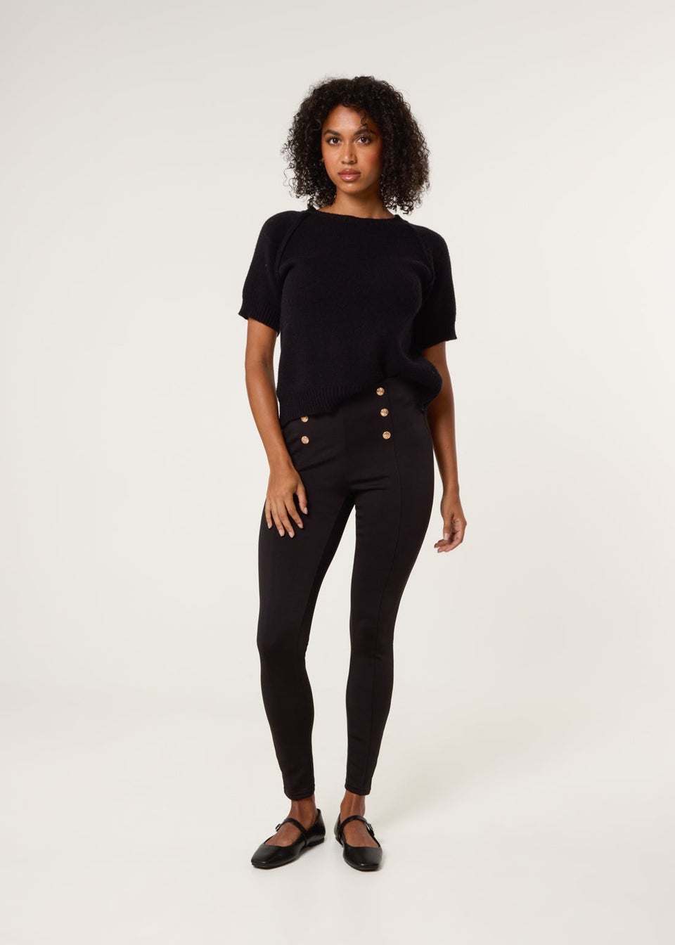 Blue Vanilla Black Button Detail Shaping Pants