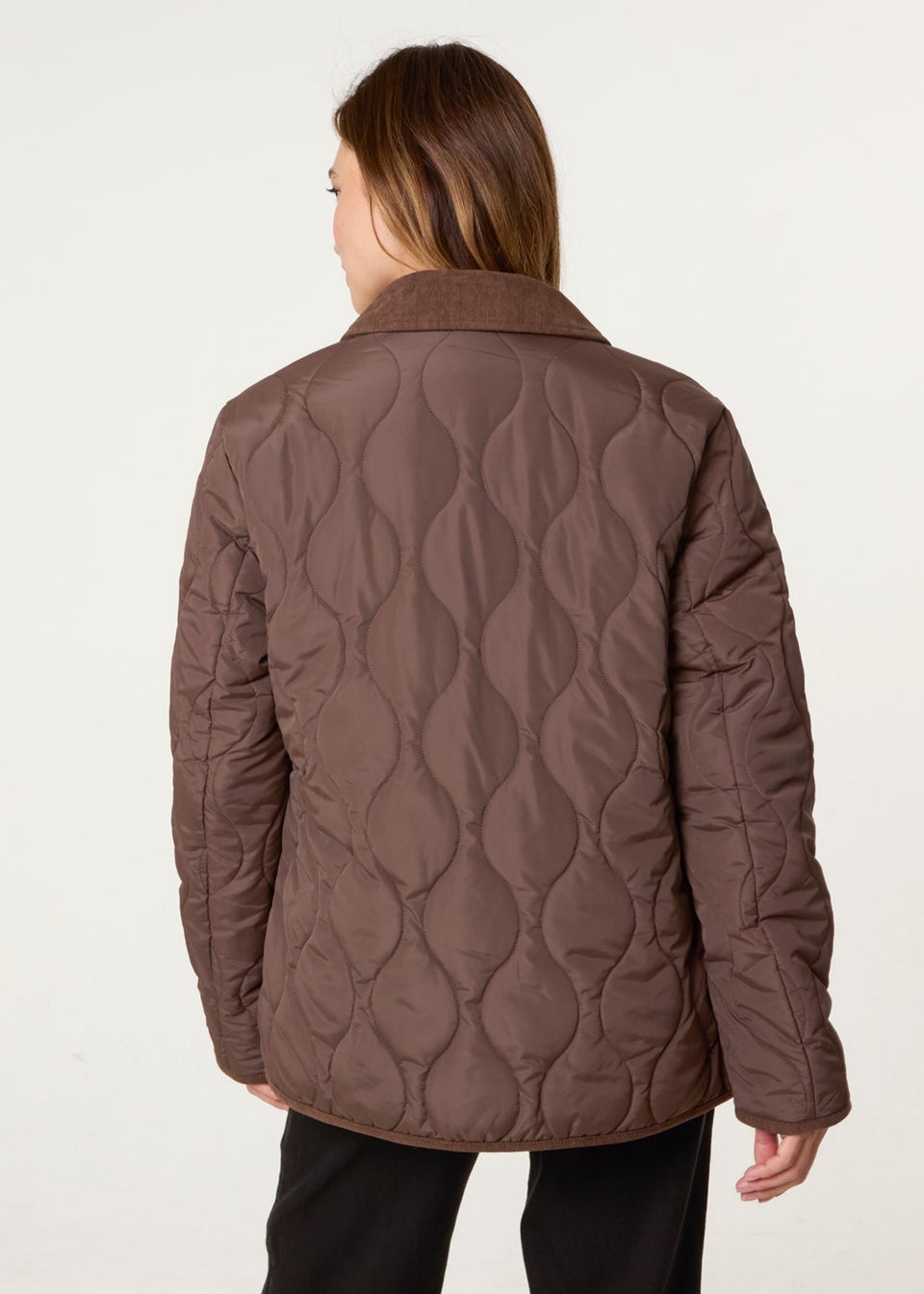 Blue Vanilla Brown Quilted Cord Collar Coat